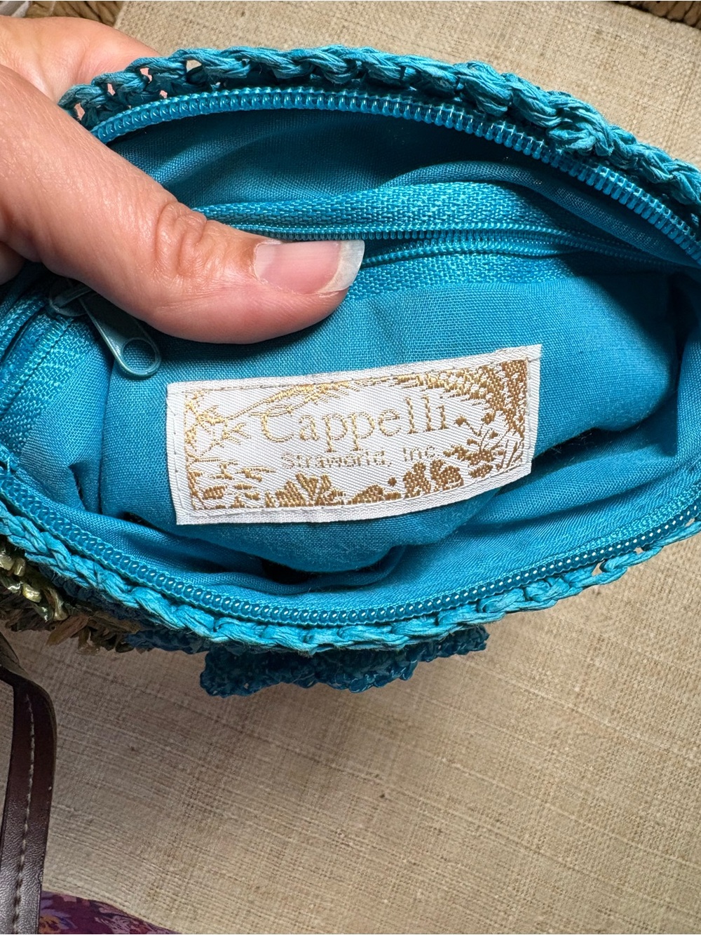 Cappelli Starworld Blue Crochet Shoulder Bag Floral Boho Beach Handbag - Picture 3 of 6